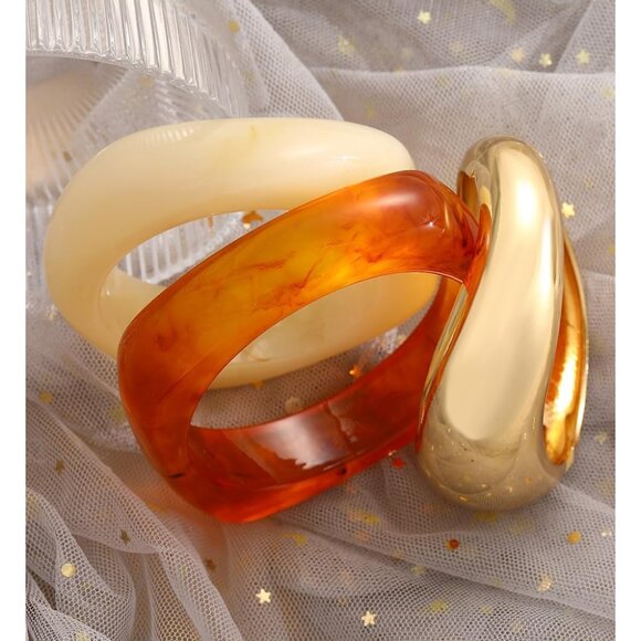 Chunky Gold Bangle Bracelets for Women, Dainty 14k Gold Plated Big Stackable Ban - Picture 5 of 9